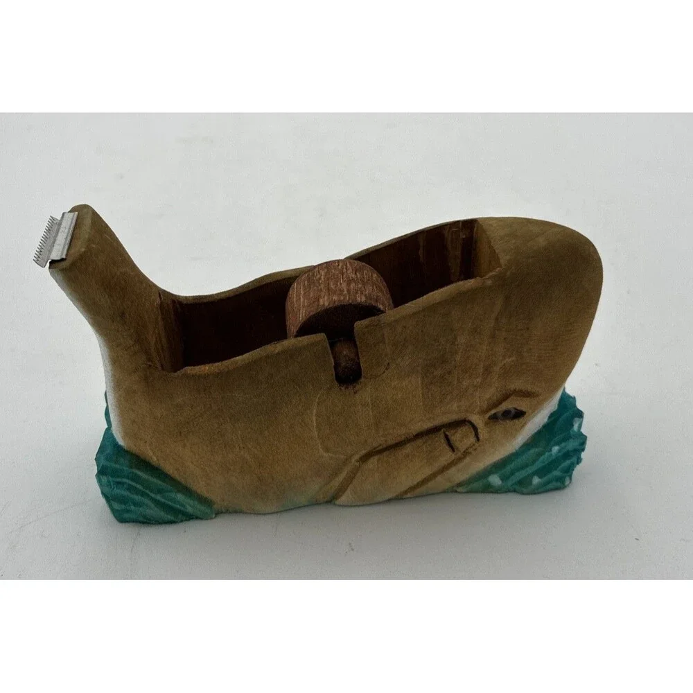 whale head shape Tape Dispenser desk top wood carving